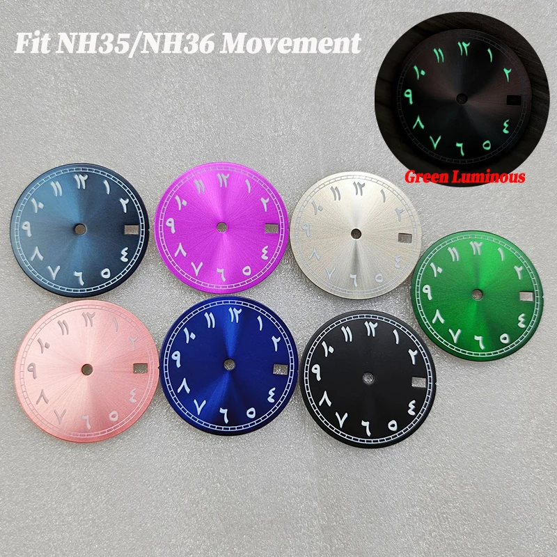 Middle East Arabic Digital S Dial Modification Accessories 28.5mm Literally Fit NH35/NH36 Movement Green Luminous