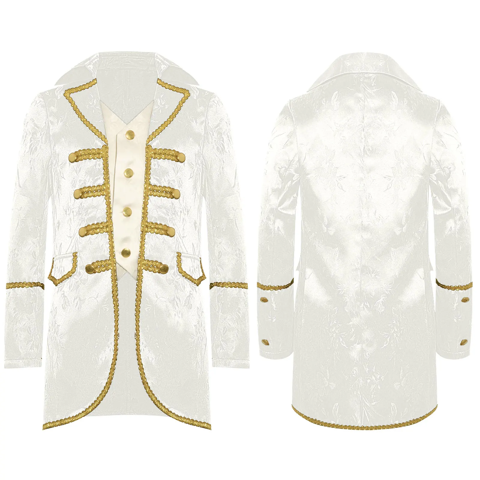 Jongens Middeleeuwse Victoriaanse Slipjas Halloween Steampunk Gotische Uniform Jas Lange Mouwen Goud Trimmen Nep 2-in-1 Jas Uitloper