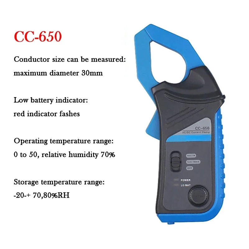 Car Oscilloscopes CC-650 AC/DC Current Clamp Meter CC650 Oscilloscope AC/DC 400Hz Bandwidth 1mV/10mA 650A and BNC Plug Connector