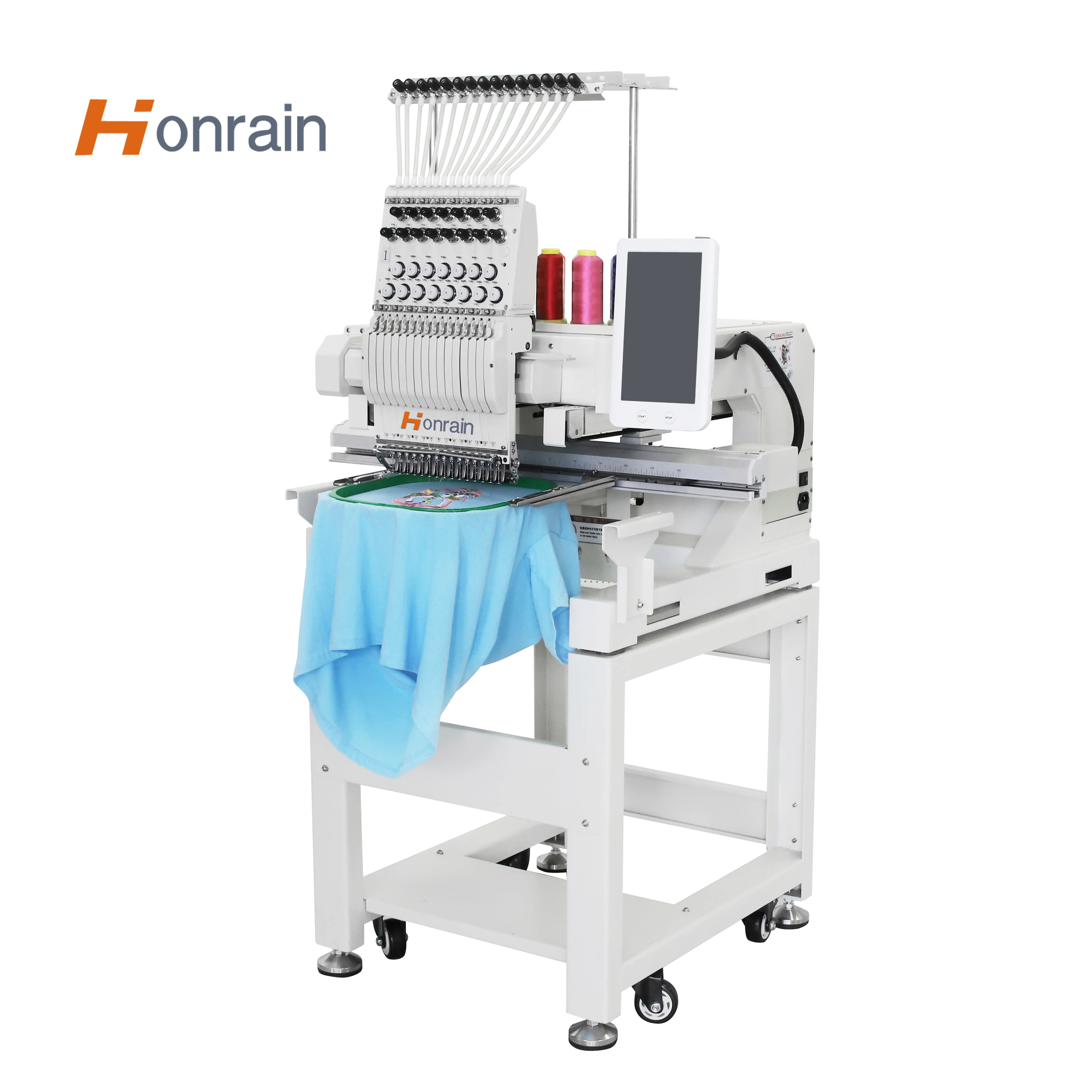 HONRAIN 15 Needle Single Head Embroidery Machine Cap Flat Cloth High Speed 1200RPM