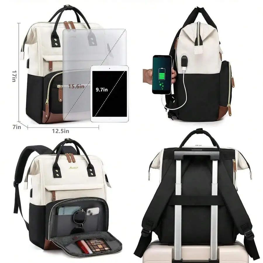 Backpack For Women Work Bags: 15.6 Inch Laptop Backpack Purse Waterproof Backpacks With USB College Bookbag Casual Business Comp