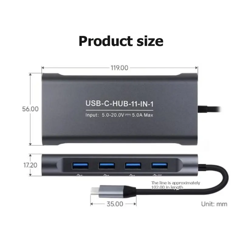X64A-HDMI-Compatible 4K 30Hz 11-In-1 USB C Hub Docking Station Multiport Adapter With USB 3.0 Ports 100W PD Fast Charging