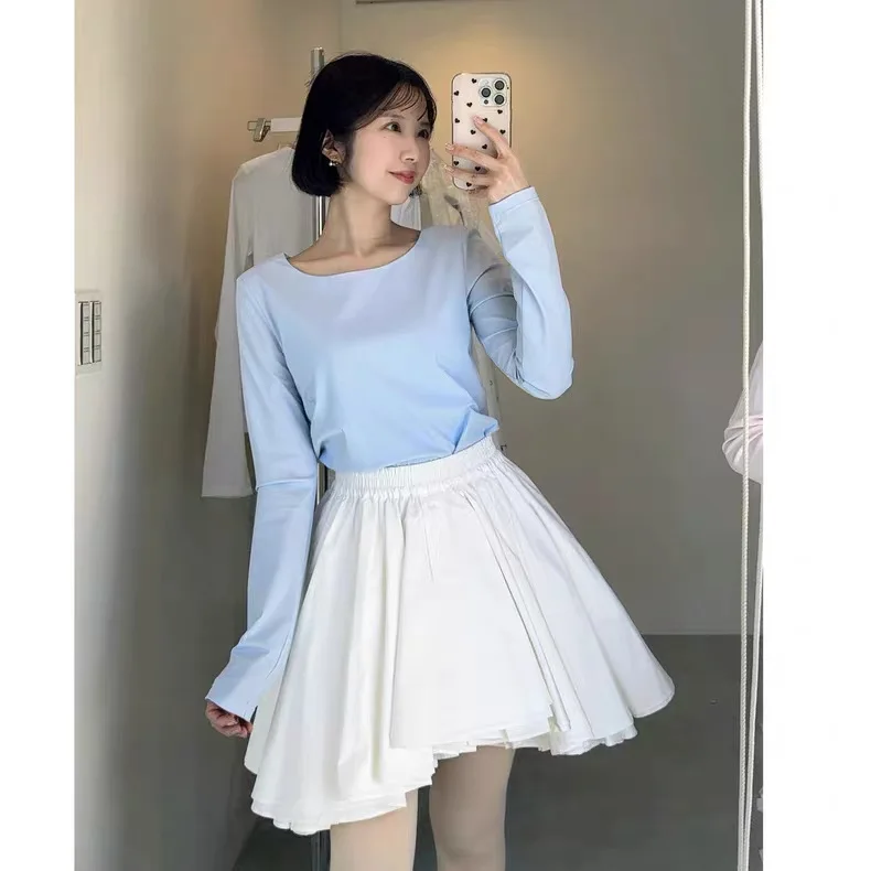 Japanese Sweet White Irregular Short Tutu Skirt Summer New Women's Elastic Waist Short Skirt Women's Gray Casual Knitted Jacket