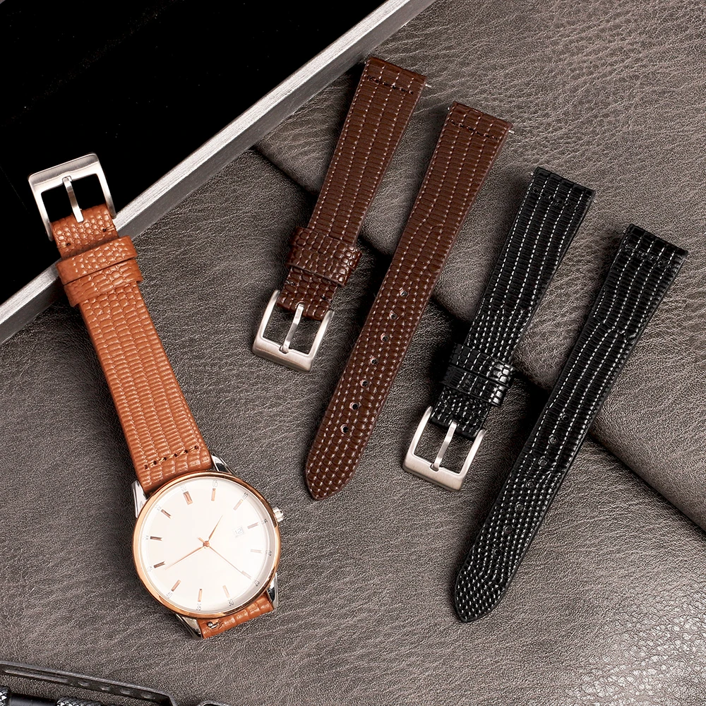 Lizard Pattern Design Genuine Leather Watch Bands 18mm 20mm for Men Women Soft Business Cowhide Watch Strap Black Coffee Brown