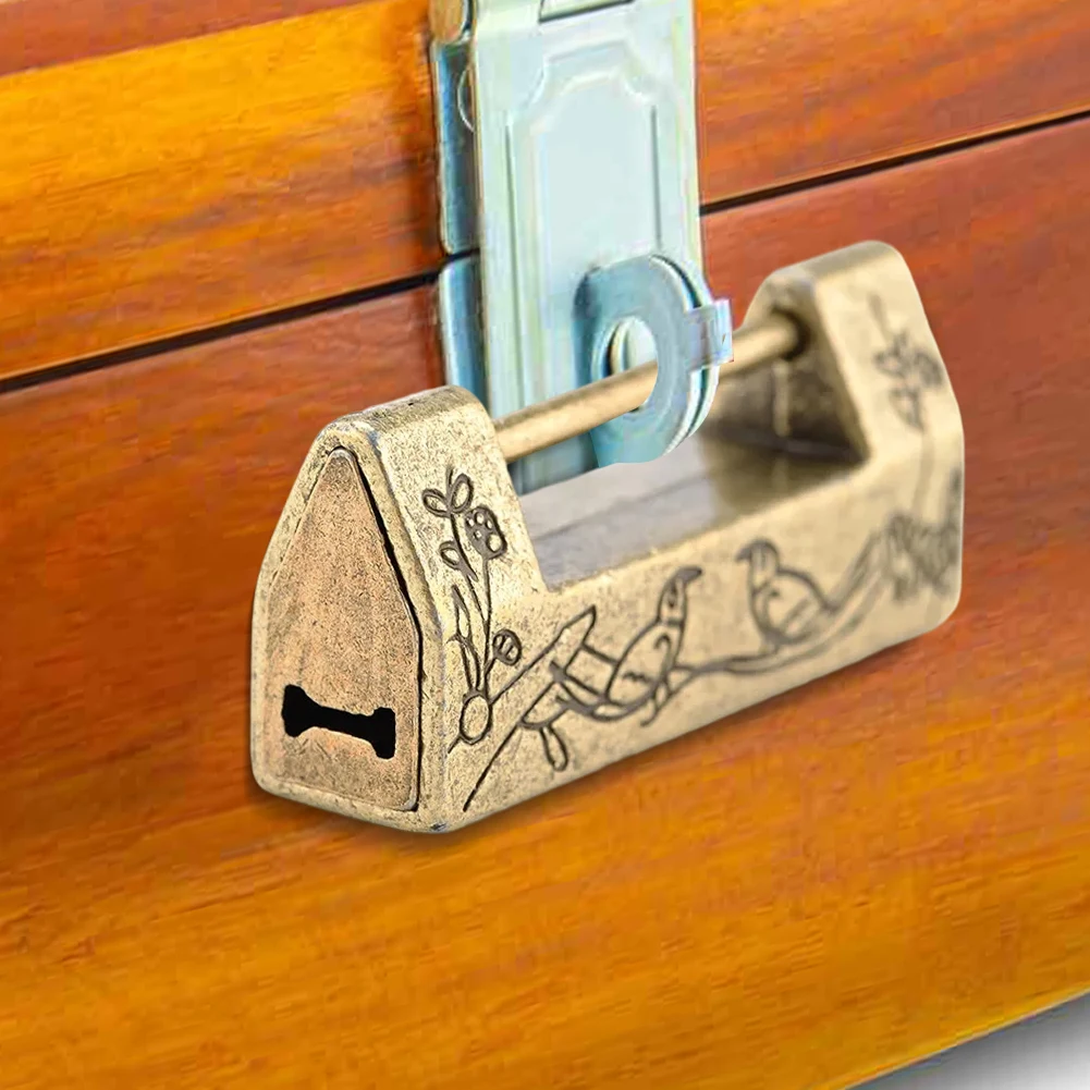 Antique Drawer Lock Zinc Alloy Vintage Padlock with Ornate Floral Bird Motif for Jewelry Box Chest Cabinet with Key