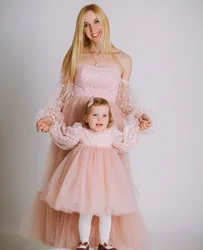 Mother and daughter matching dresses tulle family look floral mommy and girl outfit photoshoot gown for mum and girl