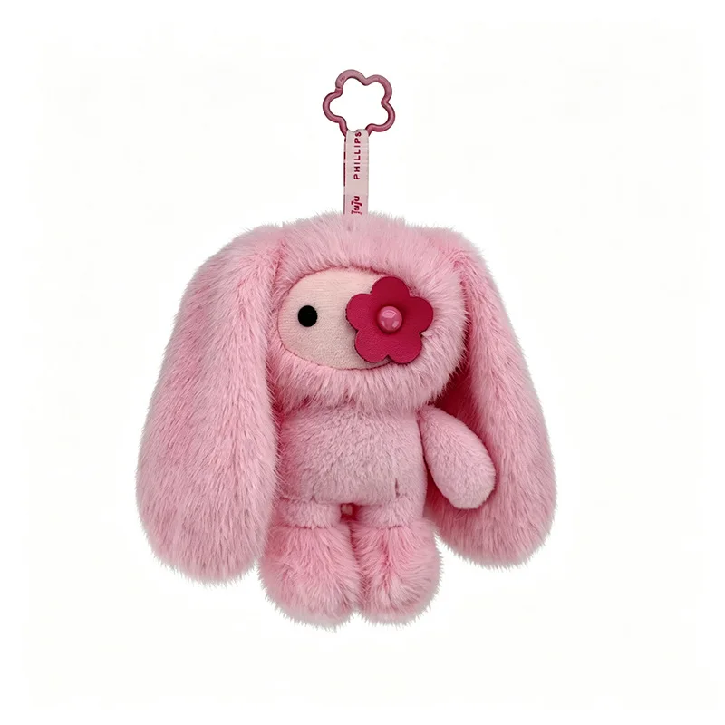 18cm Cute Juju Rabbit Plush Keychain Flower Eye Bunny Stuffed Doll Kawaii Long Ears Animals Bag Pendant Car Keyring Toy Gift view 5