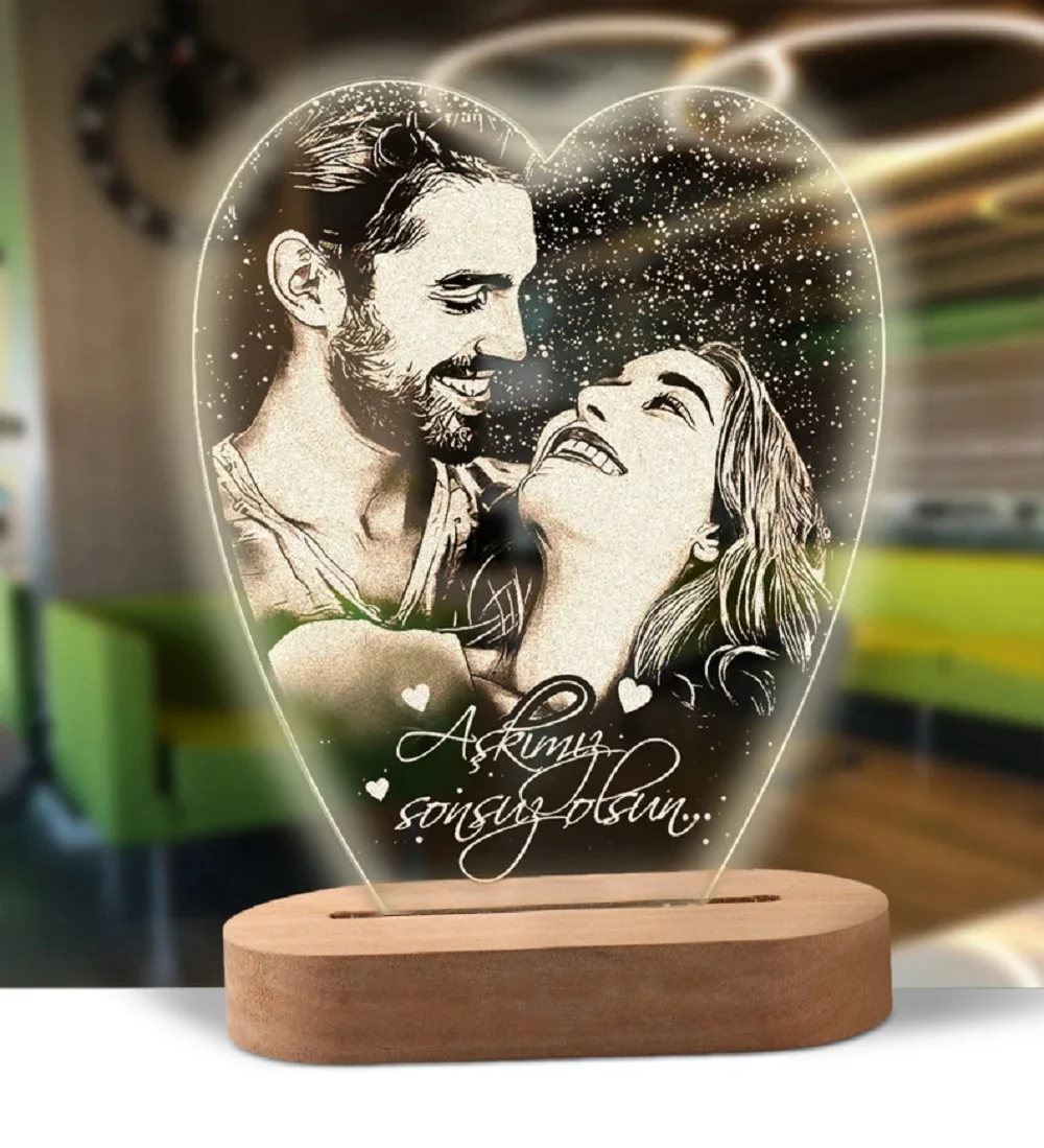 Lámpara 3D con foto personalizada, Base de madera, texto adecuado para boda, cumpleaños, Día de San Valentín, decoración de habitación, regalo de