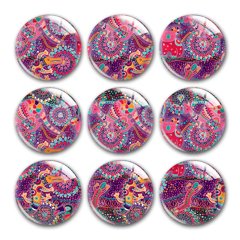 Handmade Purple Tribe Geometric Pattern Round Photo Glass Cabochon Demo Flat Back For DIY Jewelry Making Finding Snap Button