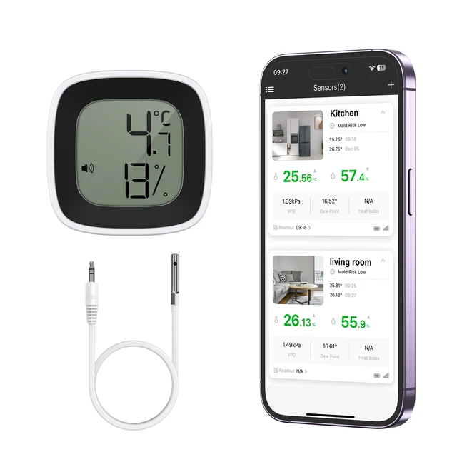ORIA Bluetooth termometr do zamrażarki z sondą inteligentny cyfrowy higrometr czujnik temperatury wewnętrznej do lodówki akwarium w domu