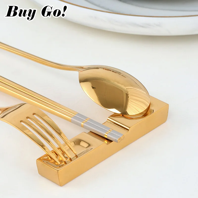 8/10Pcs Dual-use Stainless Steel Knife Fork Spoon Stand Cutlery Holder Japanese Korea Chopsticks Rest Rack Set Luxury Tableware