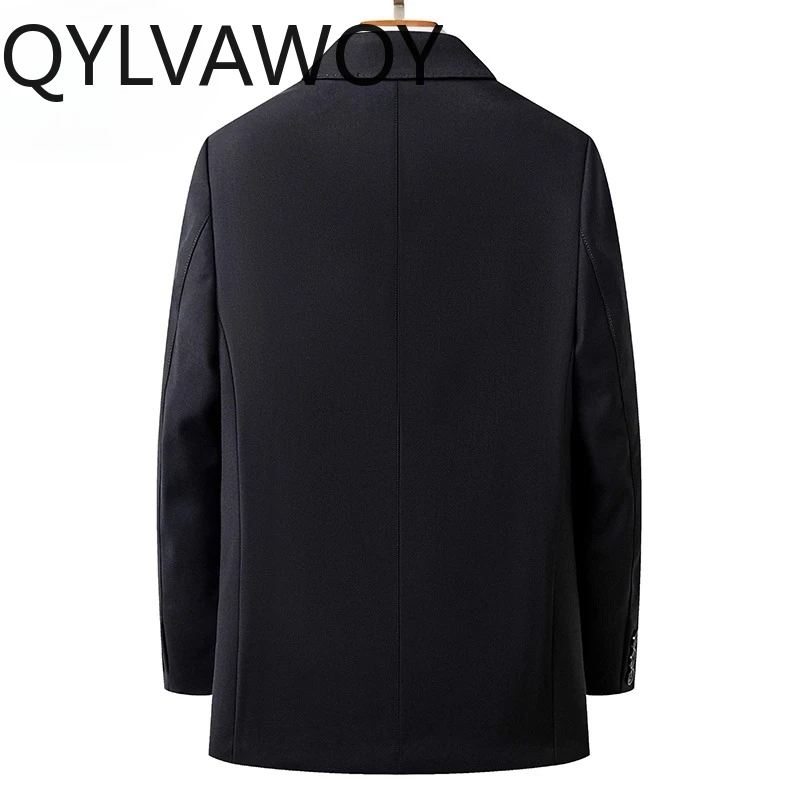 QYLVAWOY 69%Polyeste الرجال ربيع الخريف جديد عادية منتصف العمر أبي فضفاض خندق معطف منتصف طول سترة الرجال ملابس خارجية LJ2131