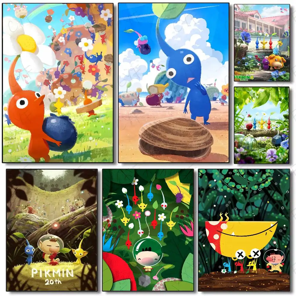 

Cartoon P-PikminS Poster Waterproof Vintage Movie Posters High Quality Wall Art Print For Room Decor Gift