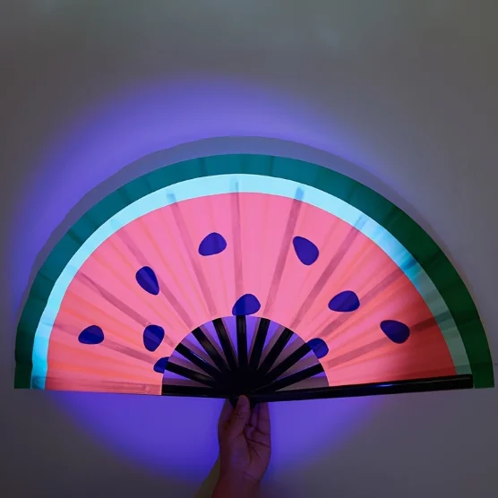 10 pieces/bag large kungfu folding hand fans 33cm bamboo ribs UV watermelon printing rave fans for dance