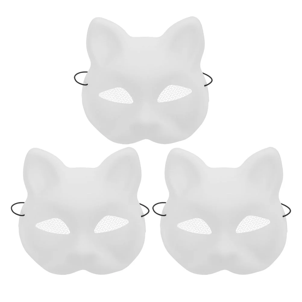 3 Pcs Mask Cat Face for Night Club Halloween Paintable Masquerade Women Abs with Strap