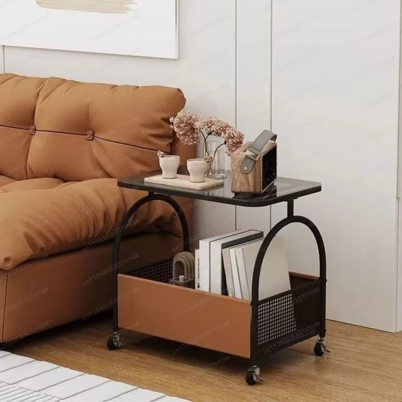 Processing sofa side cabinet tempered glass living room coffee table bedroom bedside table with wheels movable - view 4