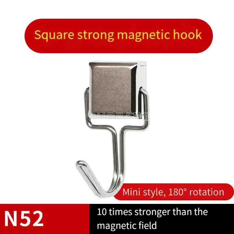 180° Rotating Strong Magnetic Hook, Square Neodymium Magnet Steel Hanger, Heavy Duty Stable Load-Bearing, No Drill Storage Tool