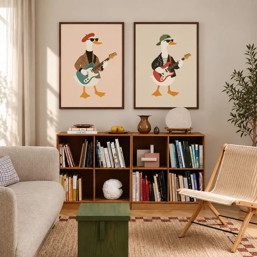 Cool Rocker Duck Wall Art Baby Boy Nursery Guitar Self-adhesive Kids Room Boys Room Decor Poster