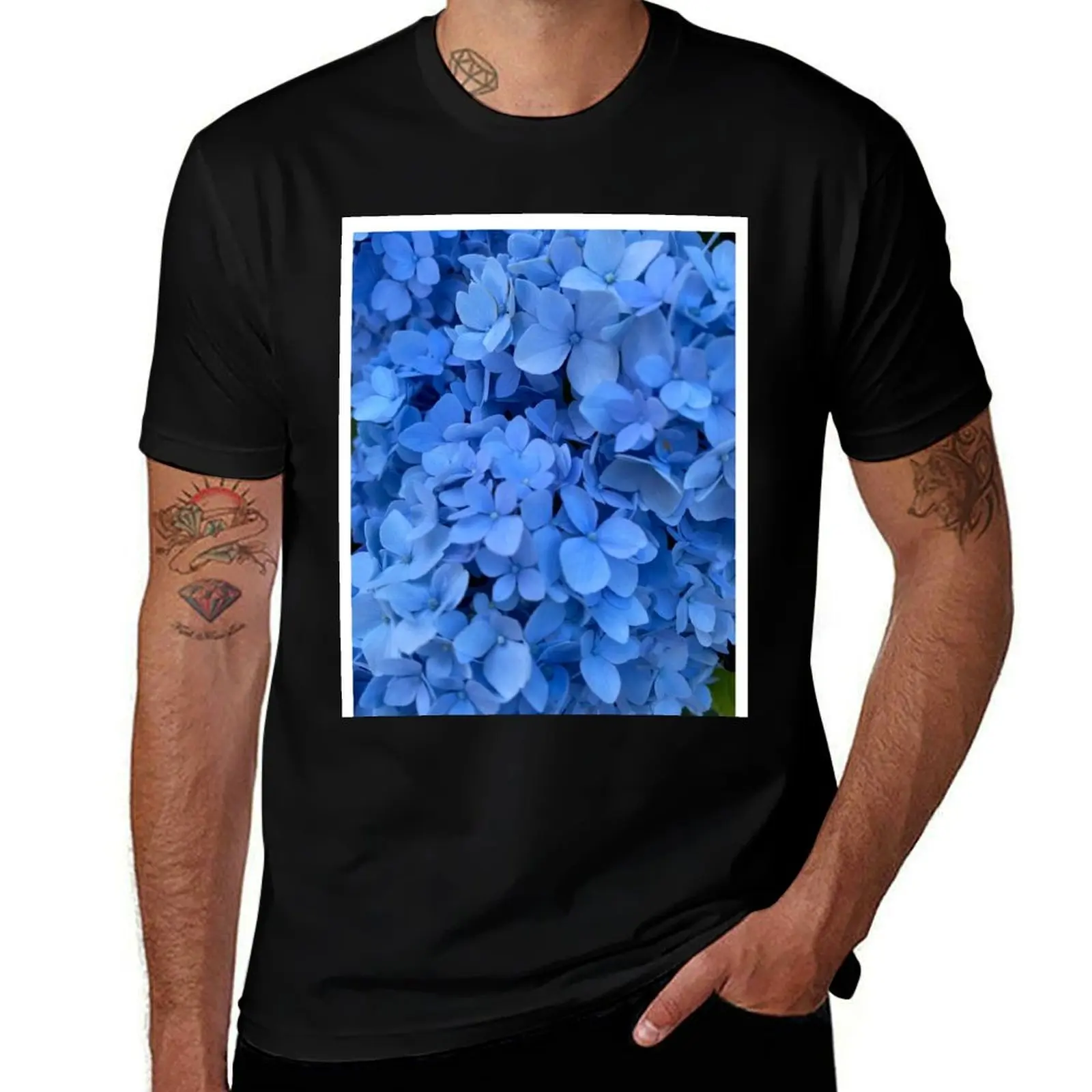 

Blue Hydrangea in Full Bloom T-Shirt t shirt men 100% cotton luxury brand t shirts cotton 100% t shirts for man slim fit T-Shirt