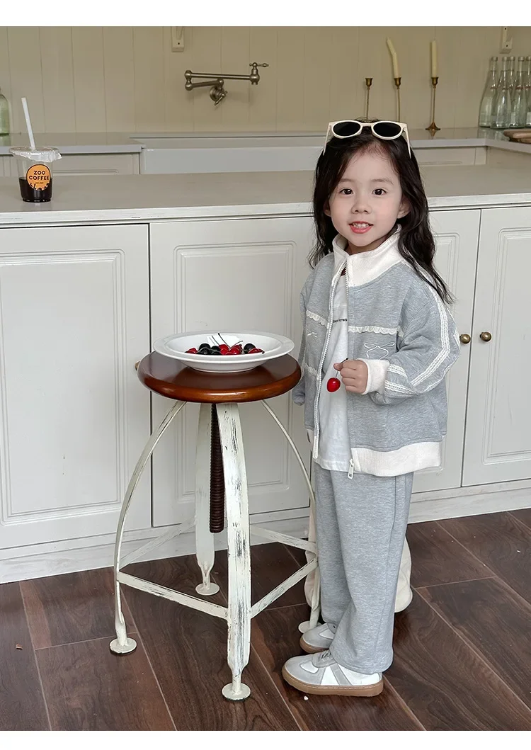 Childrens Sets Autumn 2024 Clothing Girl Long Sleeves Sweater Children Long Sleeves Cardigan Loose Coat Trousers Two Pieces