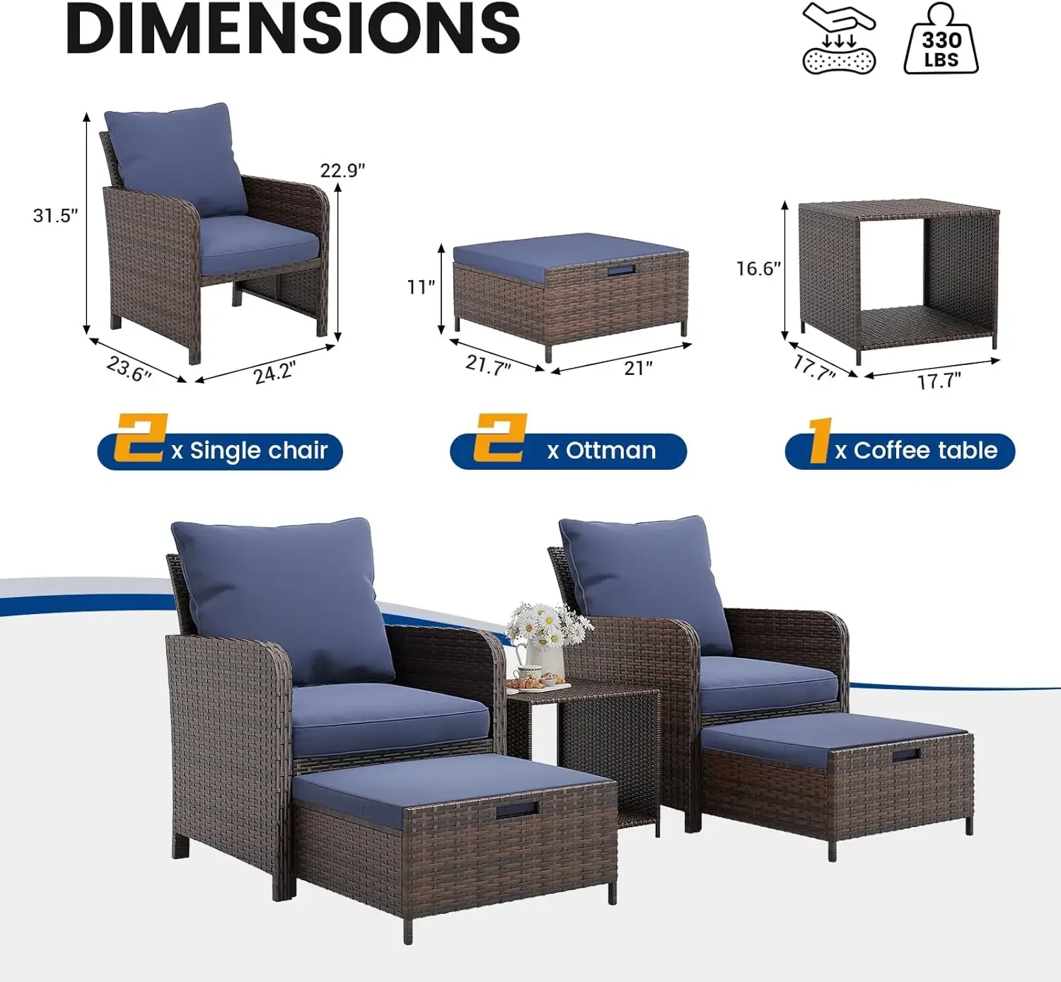 [سعر مخفض، حار بيع! ]كراسي فناء أثاث الشرفة مع مسند مخفي مكون من 5 قطع مجموعة أثاث فناء مع طاولة جانبية لـ