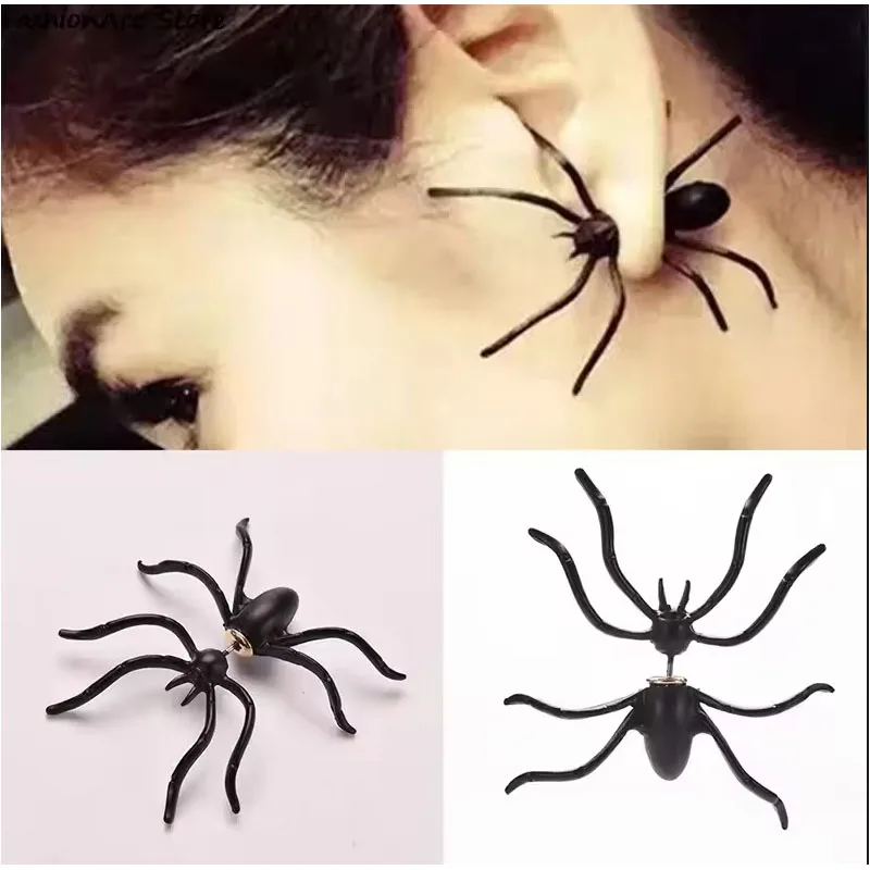 1/3/6pcs Punk Street Cool Personality Alternative Black Spider Earrings  Exaggerated Hiphop Stud Earrings KOREAN Funny Earrings