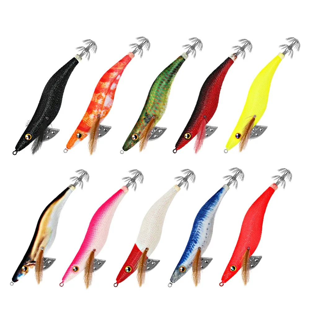 Señuelos de Pesca LHFSH Glow Squid Jigs 12G 15G 20G, Señuelo de Camarón de Simulación, Señuelo de Camarón de Madera, Señuelo para Pesca en Agua Salada, para Calamar y Pulpo