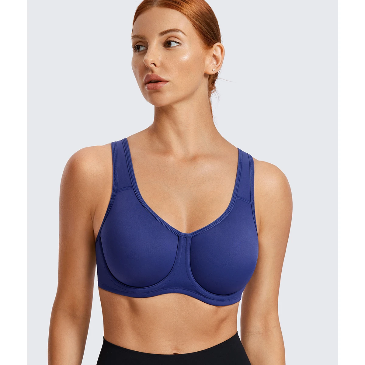 Women's Max Control Double-layer Solid High Impact Plus Size Non Padded Underwire Active Sport Bra C-DD E F G 42 44 46