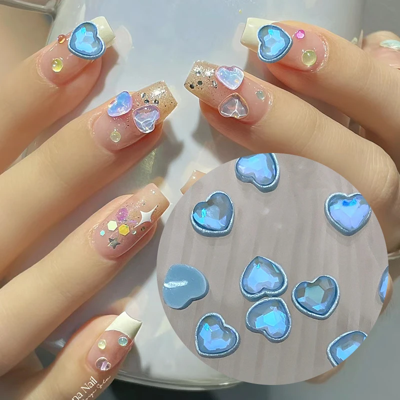 Ice Transparent Love Heart Nail Art Decorations Mixed Mocha Macaron Glass Shiny Nail Art Manicure Diy Accessories