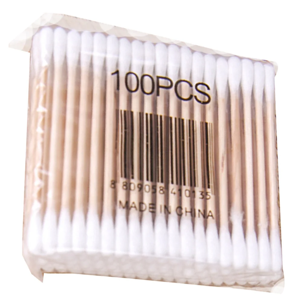 Double Round Dicas Cotton Buds, cotonetes multiuso para maquiagem, Ear Clean Tools, branco, 100pcs