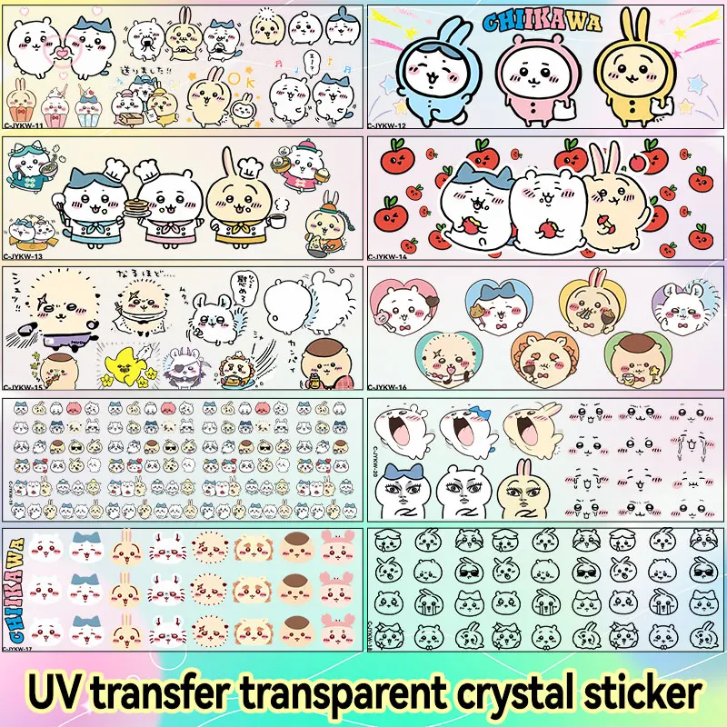Chiikawa Serie UV-Transfer Transparente Kristall-DTF-Aufkleber für Glasprodukte Hachiware Usagi Cartoon DIY Wasserfeste Aufkleber Geschenk