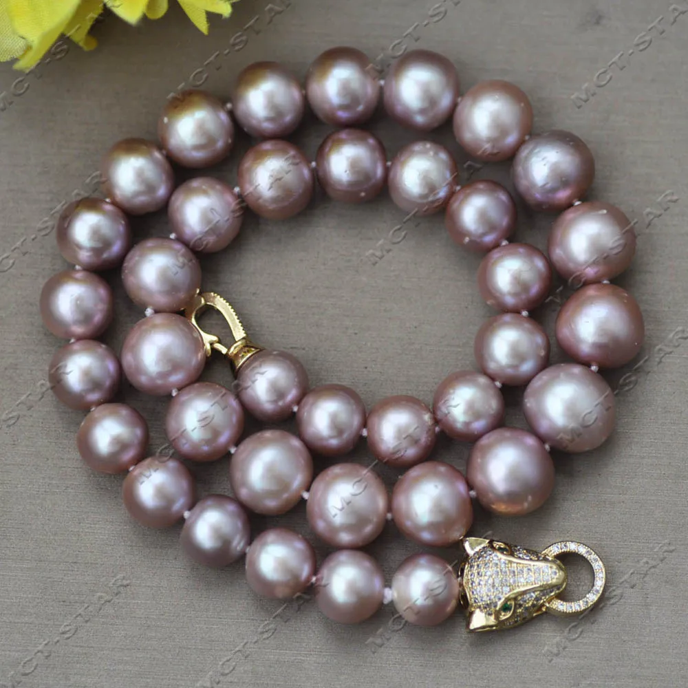 

Z14005 18'' A+ 14mm Lavender Round Keshi Edison Pearl Necklace Jaguar CZ Custom Jewelry