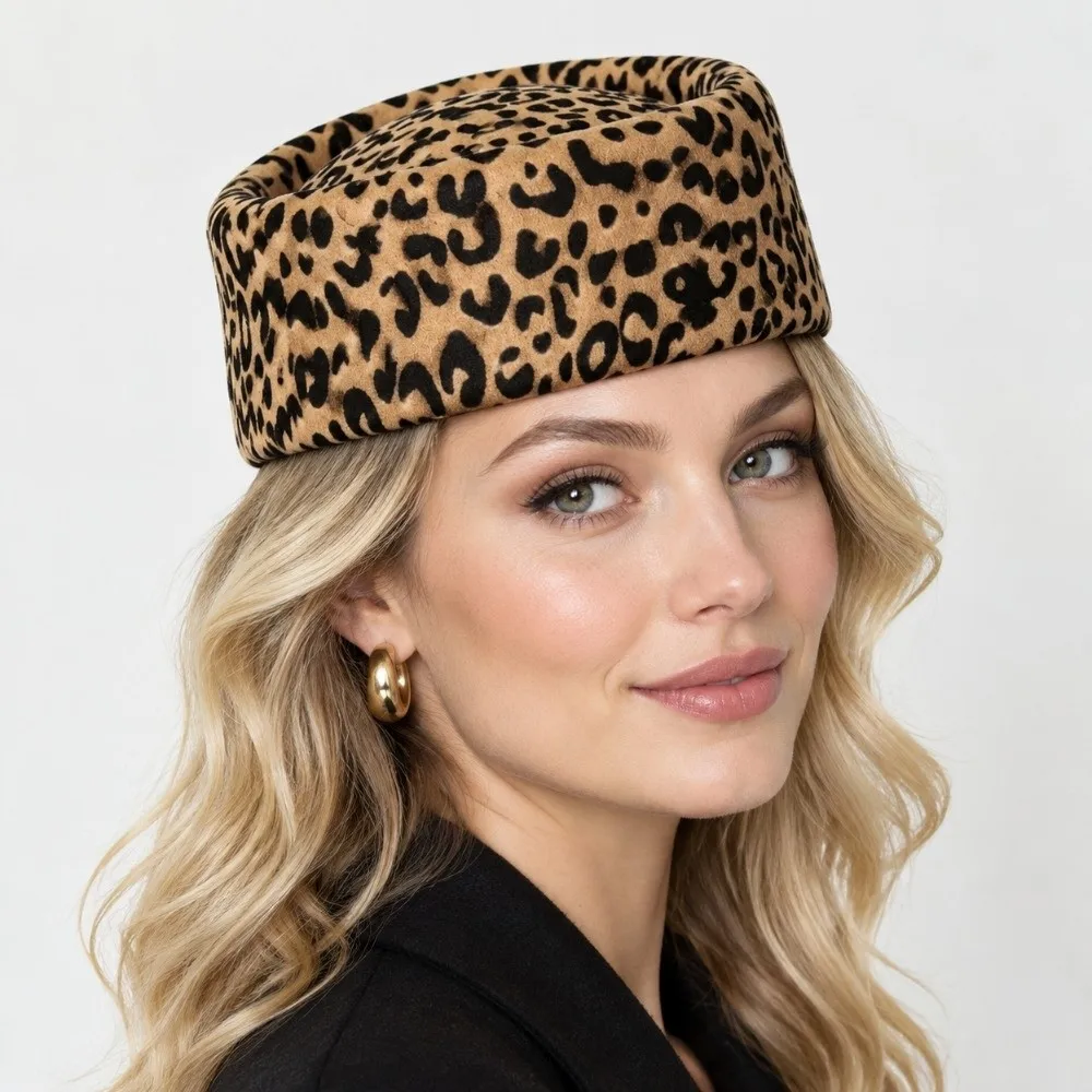 Vintage Inspired Felt Round Beret Round Shape Fascinator Design Painter Beret Leopard Pattern French Top Cap Ladies Occasion