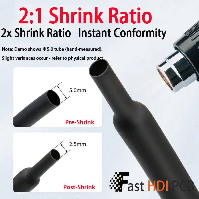 Instant Shrink Heat Shrink Tubing Kit Black 0.6-180mm - Insulating Sleeves for Home Appliance Wire Data Cable Fix