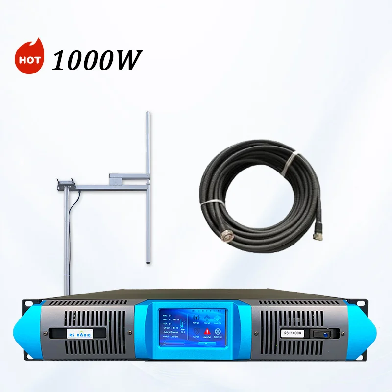 

1000W Touch Screen FM broadcast Transmitter +1 bay antenna+ 30m cable Kit for radio station