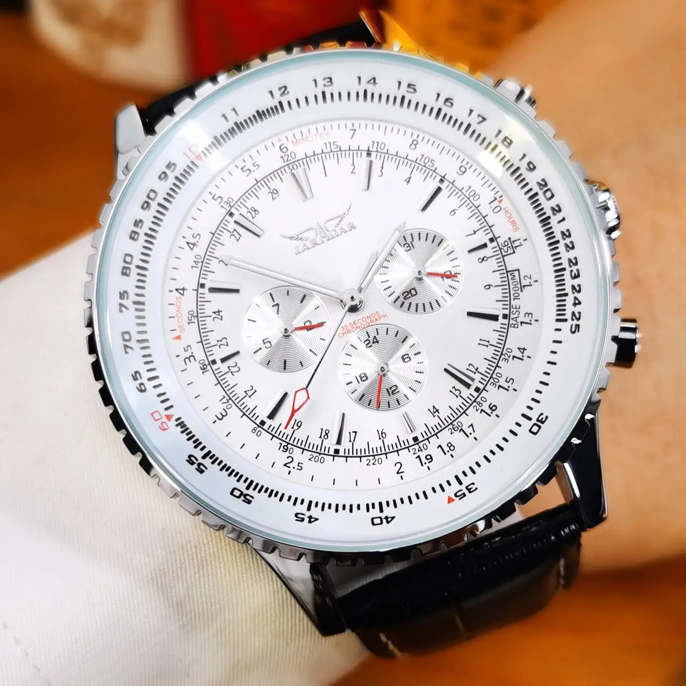 

JARAGAR Pilot Automatic Watch for Men Military Multifunction Sub-Dials Mechanical Watches Top Brand Luxury Leather Strap Clock