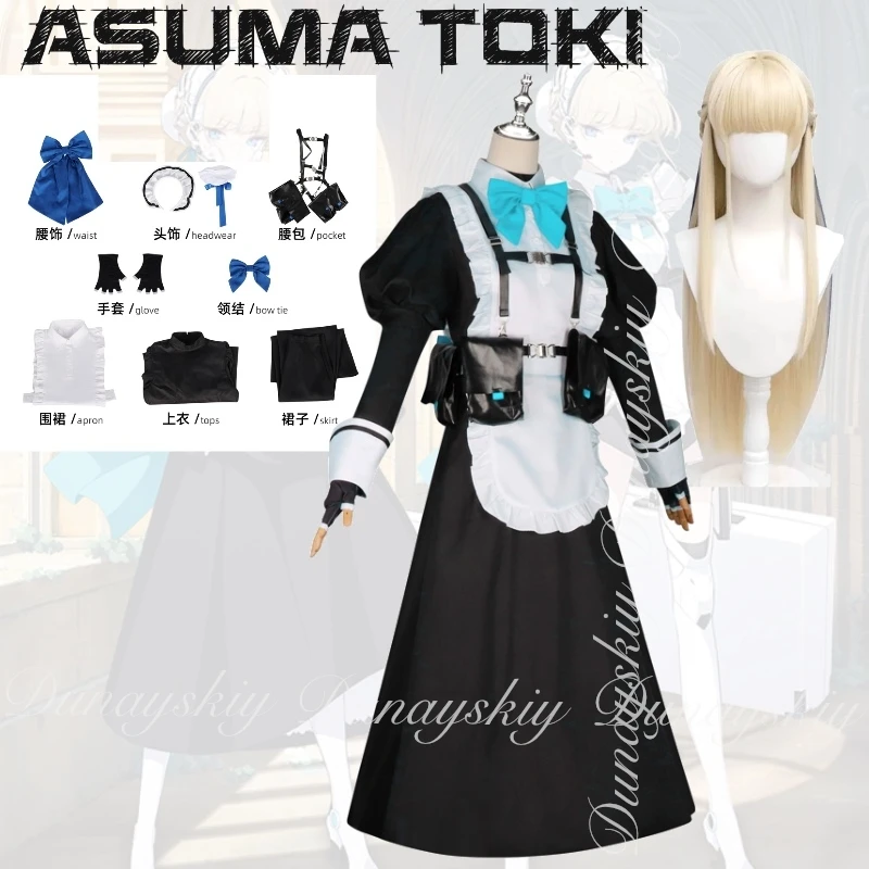 

Asuma Toki Cosplay Game Blue ArchiveMaid Dress Cosplay Anime Uniform Longuette Skirt Bow Lolita Suit Sexy Cute Girl Women Set