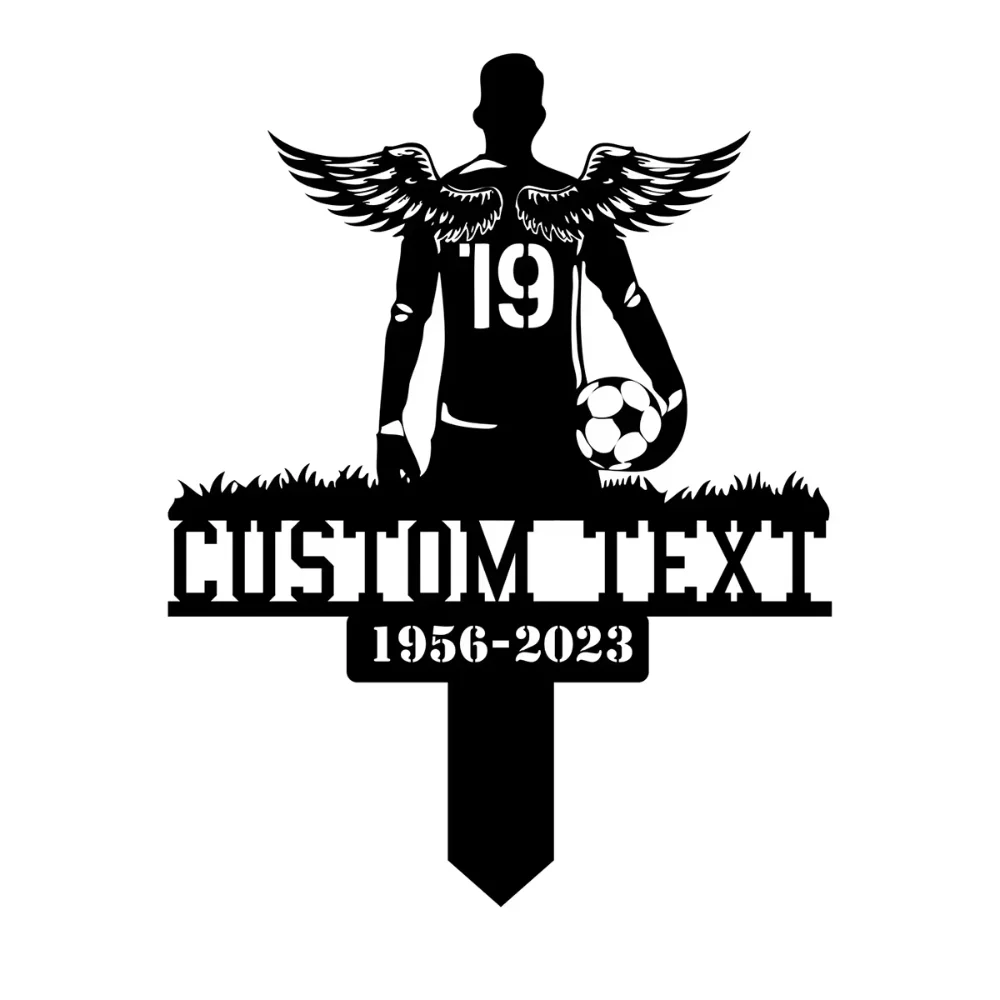 Thoughtfully Designed Custom Personalized Soccer Player Memorial Stake with Winged Metal Plaque for Sympathy Gift Giving