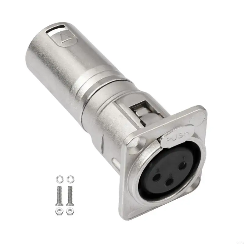 Q6PA Equipment Panel 3-Pin Feedthrough Coupler, Female-to-Male Solderless Connector with Push-Release Button, D-Style Two-Hole