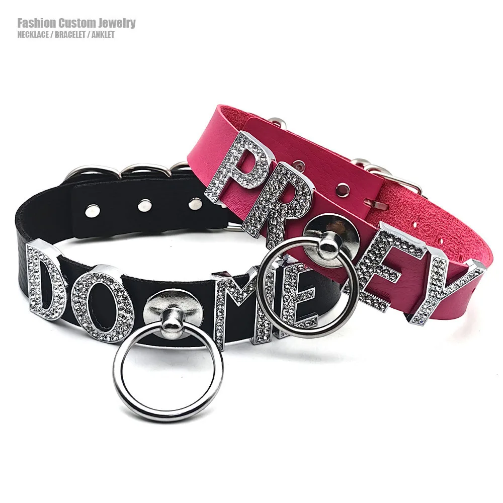 

Большое кольцо в стиле панк, кулон, индивидуальное ожерелье со стразами и буквами, воротник, сделай сам, сексуальный персонализированный обруч, колье на заказ, ювелирные изделия для косплея