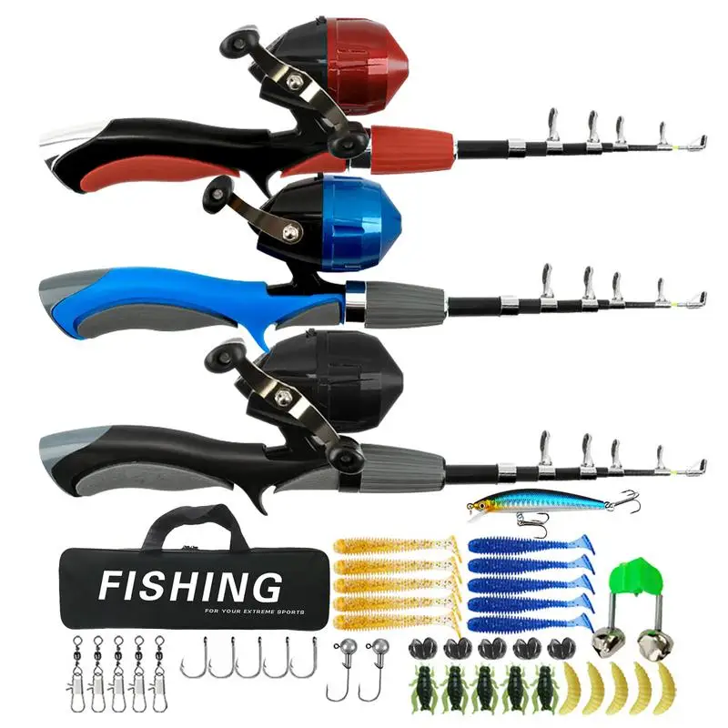 

Youth Fishing Pole Tackle Box Beginner Set 1.6m/5.25 Feet Telescopic Fishing Rod Kids Fishing Gear Full Kits With Bait Box