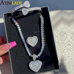 Ciondolo con ciondolo a forma di cuore con medaglione ghiacciato può essere aperto foto fai-da-te Hip Hop 5A Cubic Zirconia CZ collana a catena da Tennis da uomo