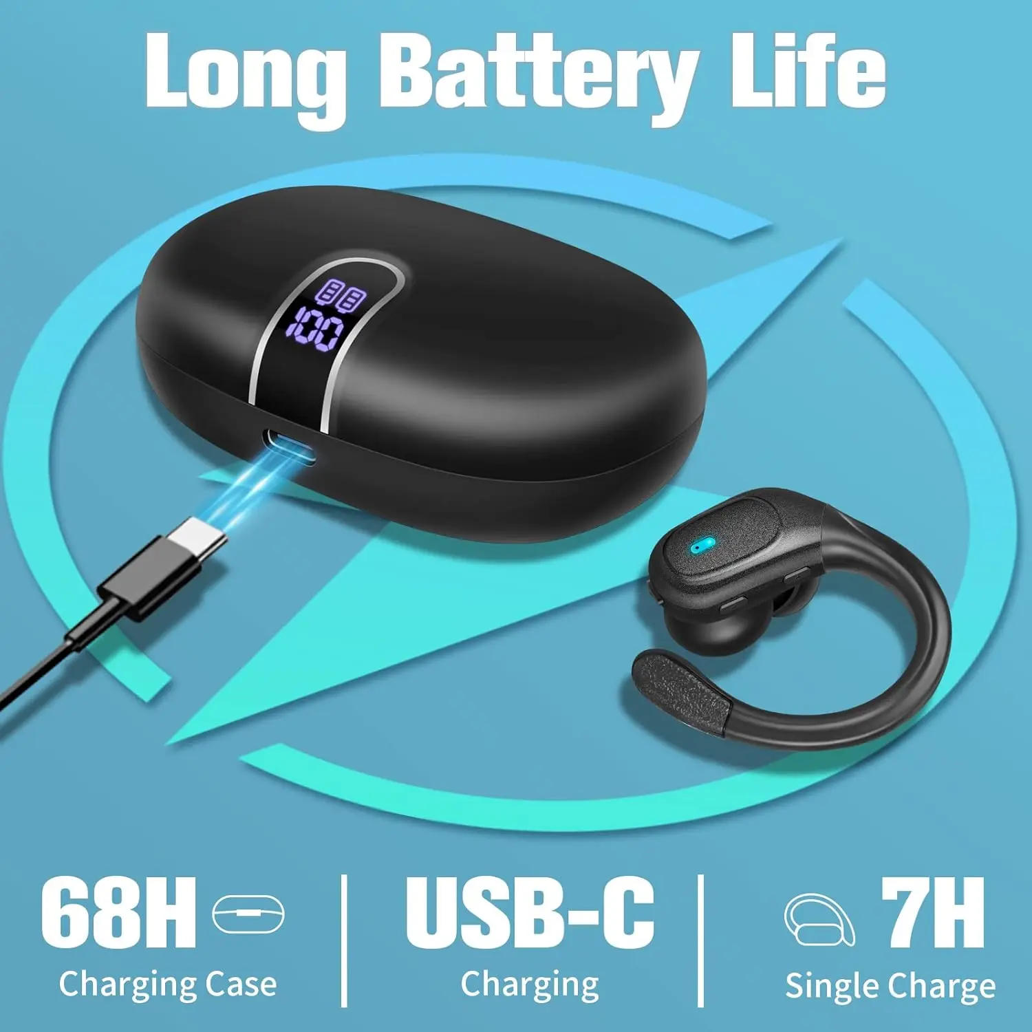 หูฟังบลูทูธหูฟังไร้สายหูฟังสเตอริโอปุ่มควบคุมชุดหูฟังกันน้ำลดเสียงรบกวน TWS พร้อมเอียร์บัดกีฬาไมค์ HD