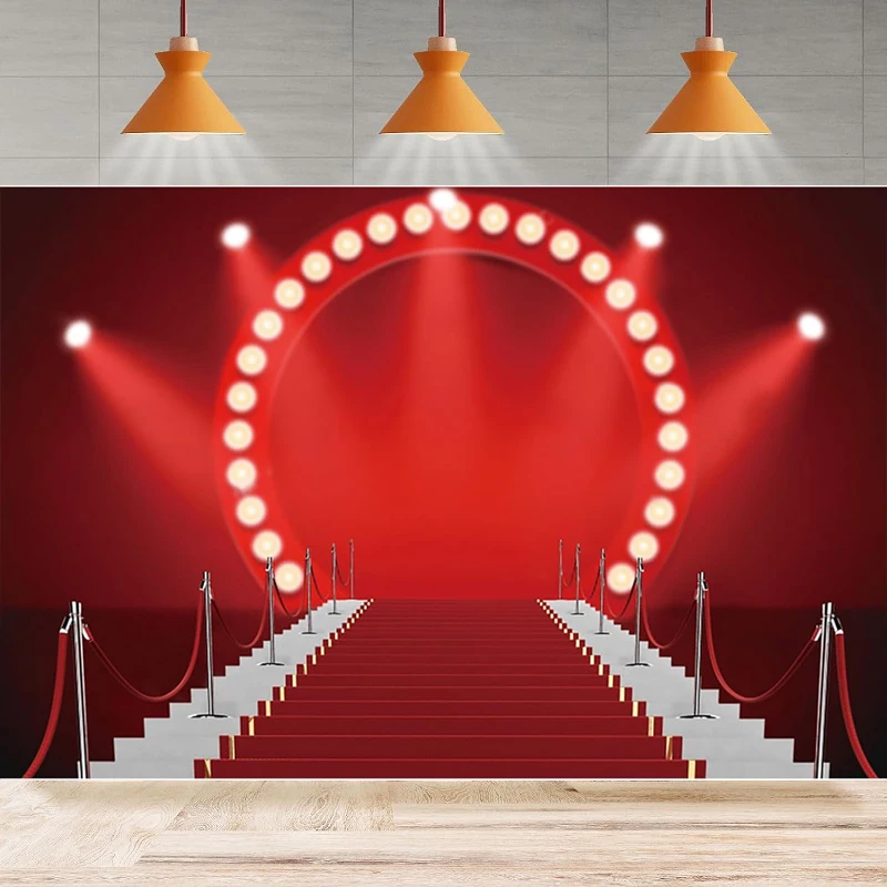 Red Theater Stage Photography Backdrop Interior Stage Red Stage Lights Glitter Background Play Show Theater Photo Speech Lecture