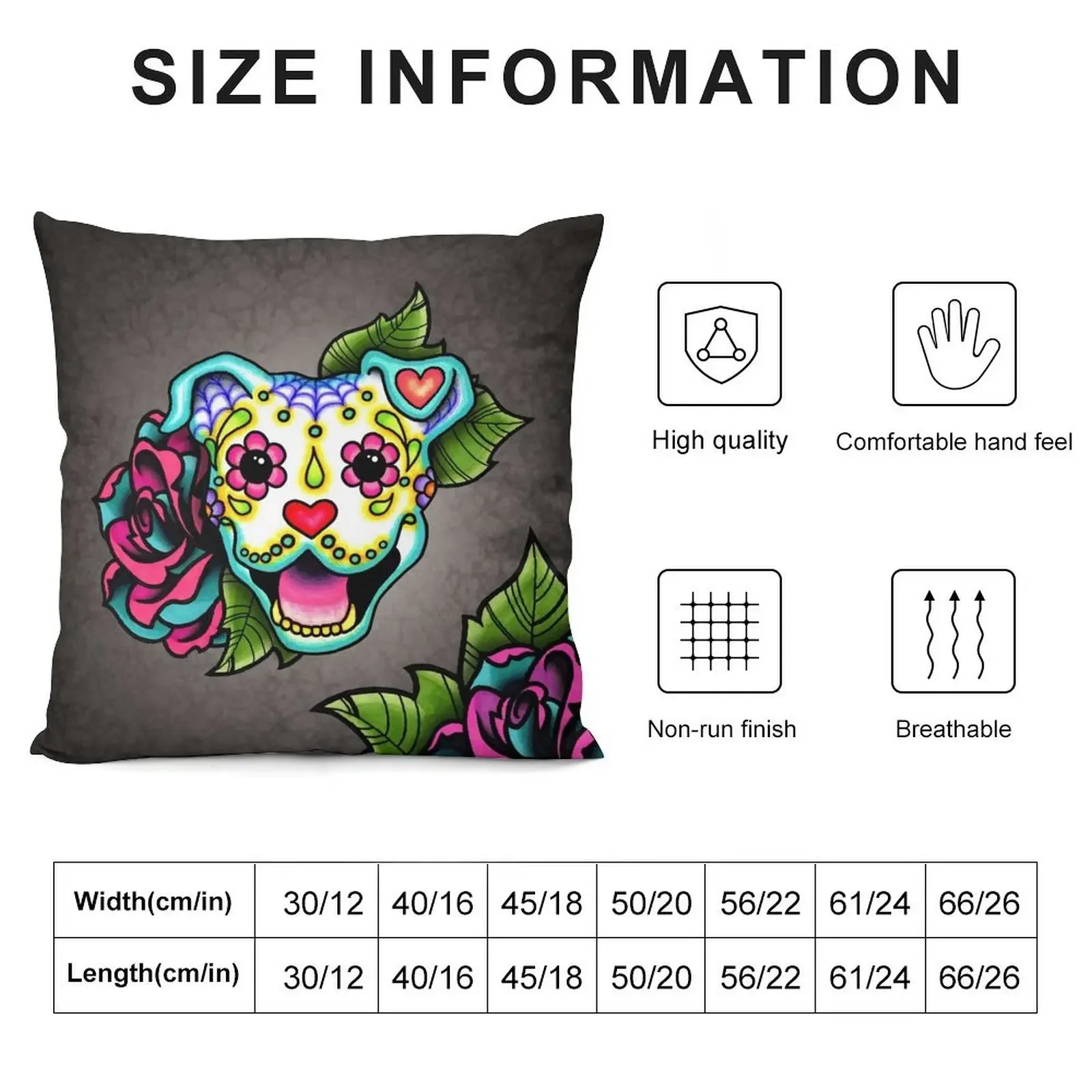 Smiling Pit Bull in White - Day of the Dead Pitbull - Sugar Skull Dog Throw Pillow christmas cushions covers pillow