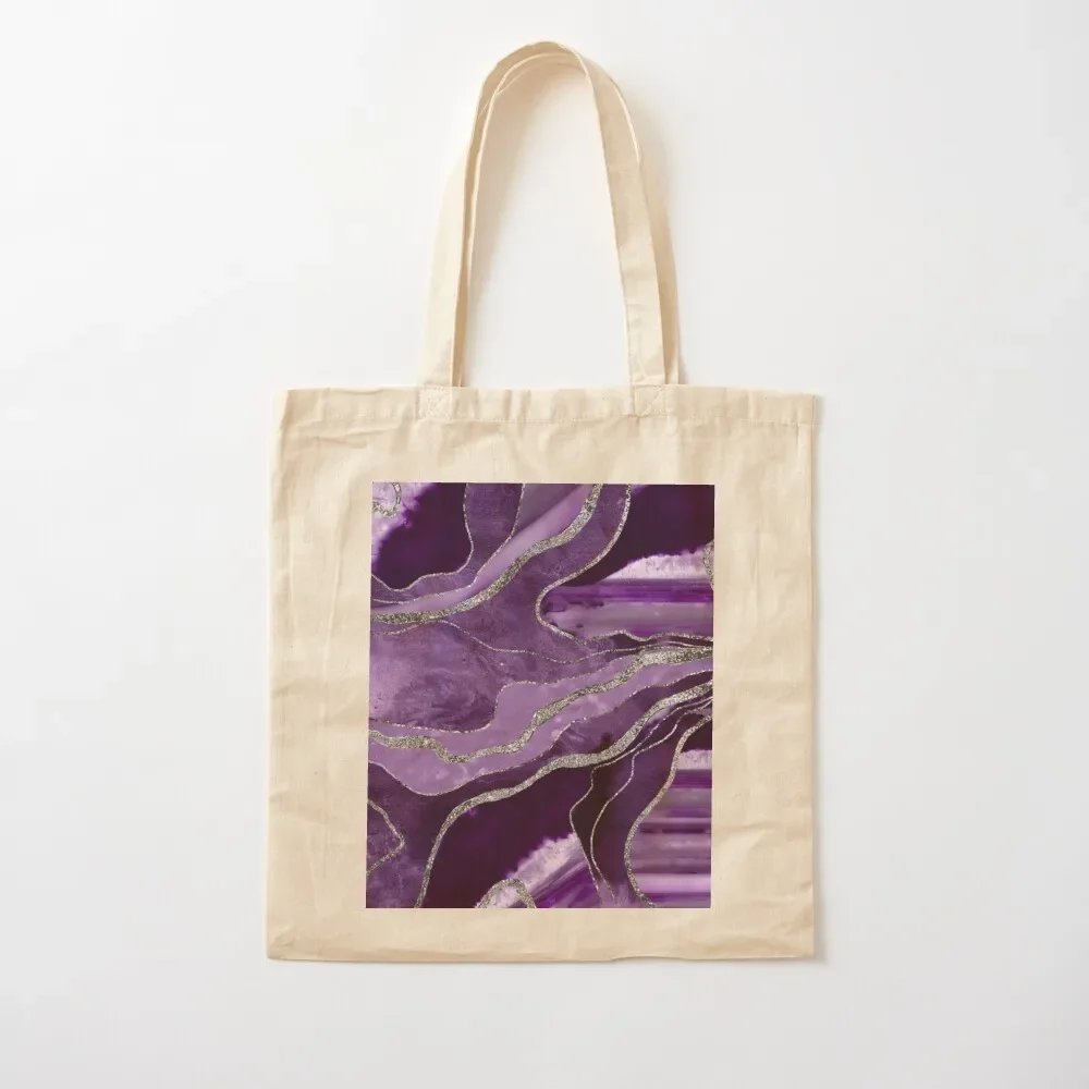 Purple Marble Agate Silver Glam #1 (Photo of Glitter Only - Not Reflective) Tote Bag Canvas bag supermarket folding bag