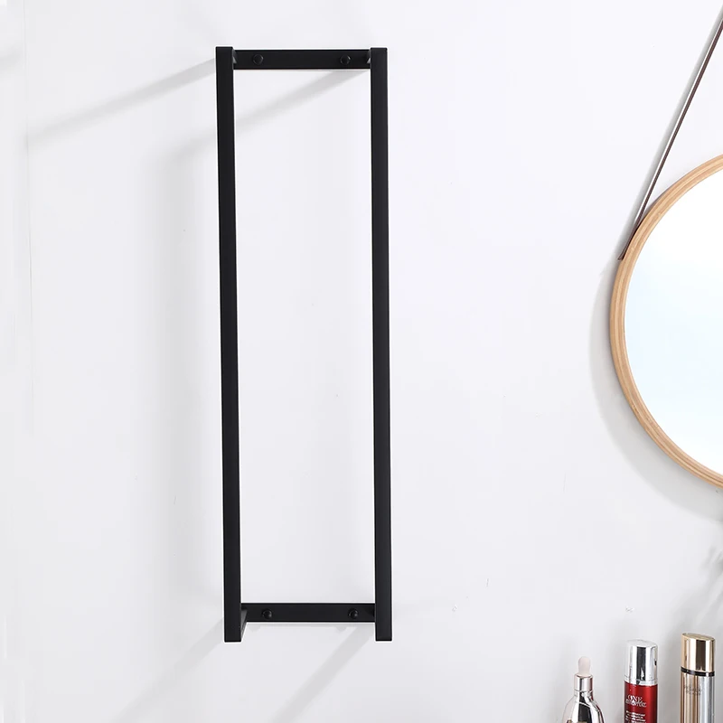 Wall Mounted Stainless Steel Towel Rack Self Adhesive Black Bathroom Rack with Towel Rack