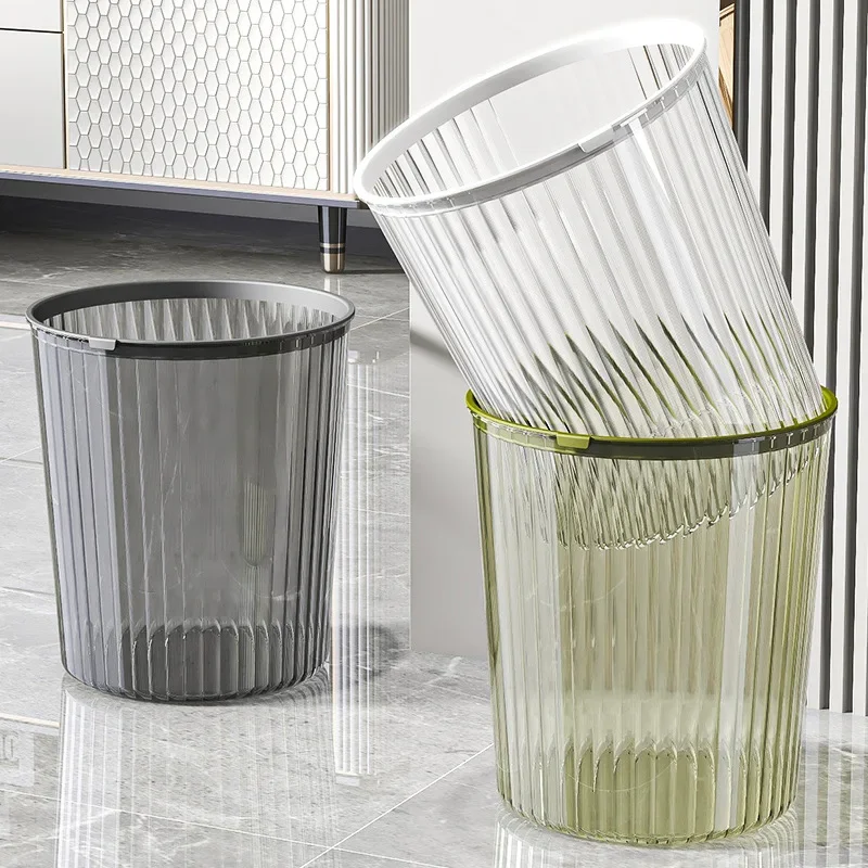 Large Transparent Round Garbage Can For Kitchen Home Office High Aesthetic Value Plastic Waste Bin Suitable For Living Room And