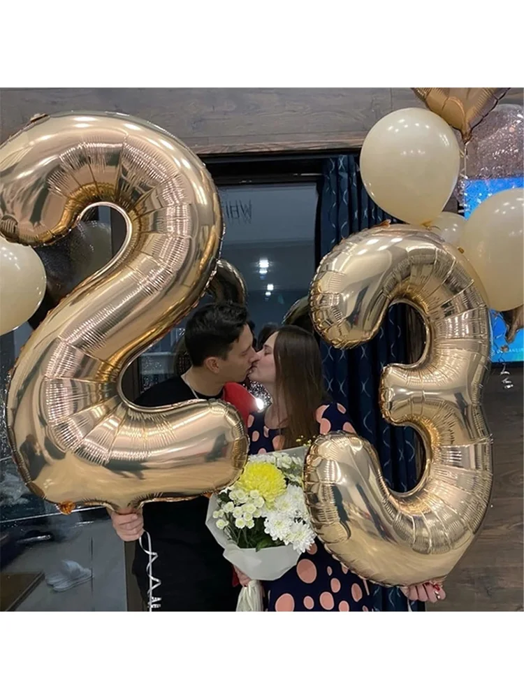 Ballon en feuille numérique de 40 pouces, grand format, blanc et or clair, pour anniversaires de filles, ballon à hélium chiffres de 0 à 9, décoration Globos