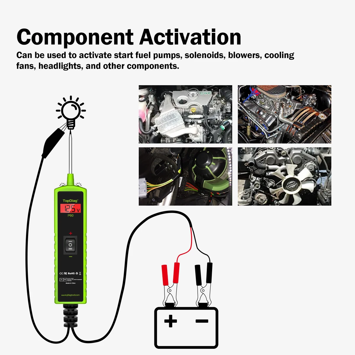 JDiag Topdiag P60 Car Electrical System Tester Automotive Power Circuit Probe Tester 6V-30V Battery Tester Car Diagnostic Tool